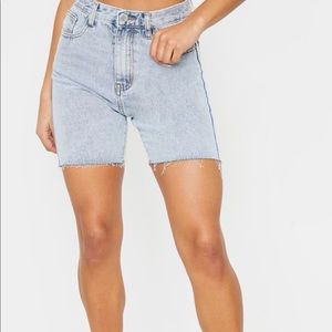 Bleach Wash Longline Denim Shorts